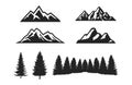 Pine Tree Mountain silhouette Clipart set Royalty Free Stock Photo