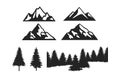 Pine Tree Mountain silhouette Clipart set Royalty Free Stock Photo