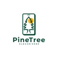 Pine Tree with Phone logo design vector. Creative Pine Tree logo concepts template