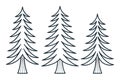 Pine Tree Set in Clean Outline Strokes. Minimal Pine Tree Illustration with Line Art Style Royalty Free Stock Photo