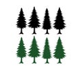 Pine tree silhouette set vector template green and black