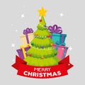 Pine tree with star and balls to merry christmas Royalty Free Stock Photo