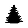 Pine tree vector shape. Hand drawn stylized silhouette monochrome illustration isolated on white.