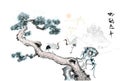 Pine tree and white crane decorative painting