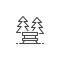 Pine trees and bench line icon