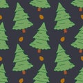 Pine Trees and Cones Dark Night Seamless Pattern Royalty Free Stock Photo