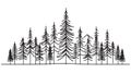 Pine Trees Forest Silhouette Single Line Art Landscape Scene Royalty Free Stock Photo