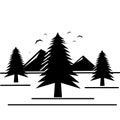 Pine-tree black icon, silhouette and vector logo. Nature sign and symbol