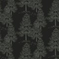 Pine trees woods vector seamless pattern. Fall forest dark green wallpaper gift wrap background for endless print Royalty Free Stock Photo