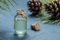 Pine turpentine essential oil in glass bottle Royalty Free Stock Photo