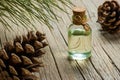 Pine turpentine essential oil in glass bottle Royalty Free Stock Photo