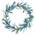 Pine wreath and spruce New Year wreath are terms that describe a decorative element, which in this modern illustration is a round Royalty Free Stock Photo
