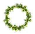 Pine wreath - spruce tree branches. Watercolor Royalty Free Stock Photo