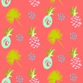 Pineapple abstract exotic coral vector seamless background. Textile pattern.