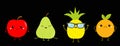 Pineapple apple pear orange fruit icon set line. Cute cartoon kawaii smiling funny baby character. Happy, sad, angry, smiling Royalty Free Stock Photo