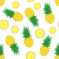 Pineapple background. Fresh pineapples and slices of pineapples on white background. Tropical fruit pattern. Vector Royalty Free Stock Photo