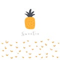 Pineapple background with text space, abstract elements.Card, postcard, poster about travelling, vacation, leisure, trip