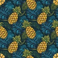 Pineapple background. Watercolor Seamless pattern.