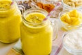 Pineapple, Banana, Coconut, Turmeric and Chia Seed Smoothies Royalty Free Stock Photo