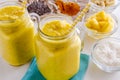 Pineapple, Banana, Coconut, Turmeric and Chia Seed Smoothies