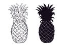 Pineapple black silhouette. Vector Hand Drawn Fruit illustration isolated on white Royalty Free Stock Photo