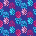Pineapple blue and pink bright seamless vector pattern.