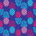 Pineapple blue and pink bright seamless vector pattern.