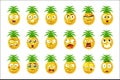 Pineapple Cartoon Emoji Portaraits Fith Different Emotional Facial Expressiona Set Of Cartoon Stickers