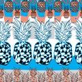 Pineapple Cellebration-Fruit Delight. Seamless Repeat Pattern illustration.Background in Blue,Orange Black and White