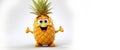 Pineapple with a cheerful face 3D on a white background. Royalty Free Stock Photo