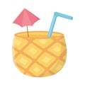 Pineapple cocktail with umbrella and straw isolated design icon