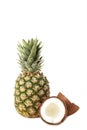 Pineapple with coconut isolated on white background. Tropical fruit Royalty Free Stock Photo