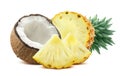 Pineapple coconut pieces composition 2 isolated on white background Royalty Free Stock Photo