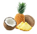 Pineapple coconut pieces composition 3 isolated on white background Royalty Free Stock Photo