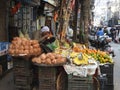 Pineapple, coconut and vegetables seller in Chandni Chowk, Old Delhi.