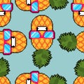 Pineapple cool with glasses pixel art pattern seamless. 8 bit background