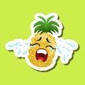 Pineapple Crying Out Loud, Cute Emoji Sticker On Green Background