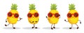 Pineapple cute characters set for summer tropical stickers