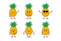 Pineapple cute fruit kawaii vector character colection