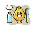 Mascot Illustration of pineapple with a toothbrush