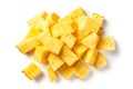 Pineapple Cuts Isolated, Raw Ananas Pieces, Comosus Tropical Fruit Chunks, Ripe Pine Apple Slices on White