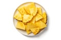 Pineapple Cuts Isolated, Raw Ananas Pieces, Comosus Tropical Fruit Chunks, Ripe Pine Apple Slices on White