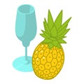 Pineapple drink icon isometric vector. Glass goblet near fresh yellow pineapple