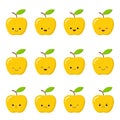 Kawaii yellow apple. Cute emoticon face on a white background. Emoticon icon. Royalty Free Stock Photo