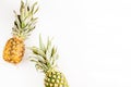 Pineapple for exotic fruits design on white background top view space for text