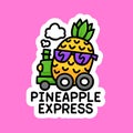 Pineapple Express Cannabis Strain Sign Marijuana Package Sticker or T-shirt Design in Cartoon Graffiti Style
