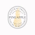 Pineapple Farm Badge or Logo Template. Hand Drawn Fruit Sketch with Retro Typography and Borders. Vintage Premium Emblem