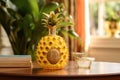 Pineapple fruit and books on the table in the living room, Tropical delight Behold the pineapple, AI Generated Royalty Free Stock Photo