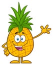Pineapple Fruit With Green Leafs Character Waving For Greeting