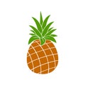 Pineapple Fruit With Green Leafs Silhouette Simple Flat Design